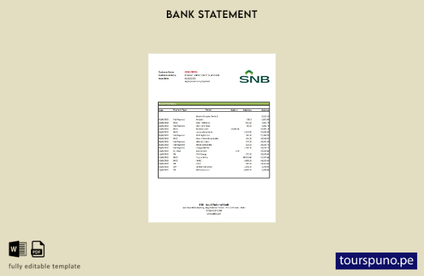 listo para imprimir plantilla de Excel de extracto bancario del SNB de Arabia Sa